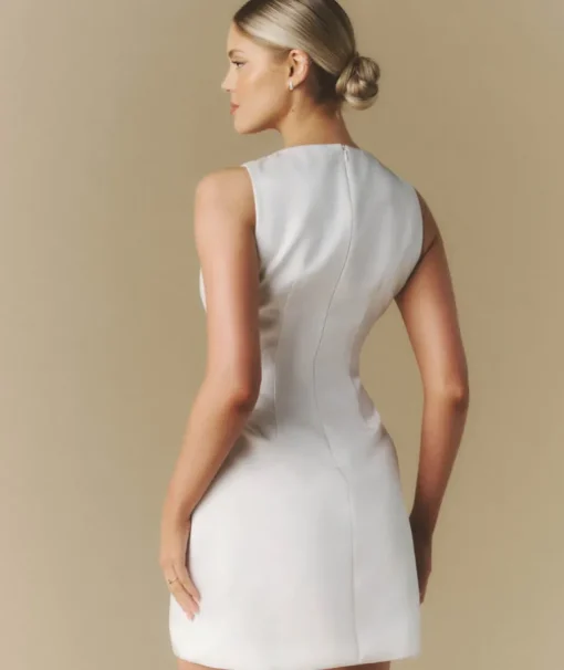 Seam Detail Satin Shift Dress - White