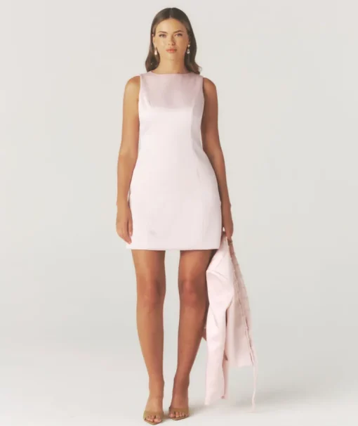 Seam Detail Satin Shift Dress - Pale Pink