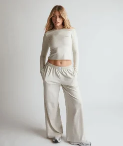 Soft Wide Leg Lounge Trousers - Oatmeal Marl