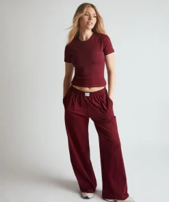Soft Wide Leg Lounge Trousers - Merlot