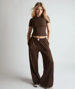 Soft Wide Leg Lounge Trousers - Espresso
