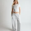 Soft Wide Leg Lounge Trousers - Grey Marl