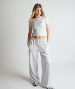 Soft Wide Leg Lounge Trousers - Grey Marl