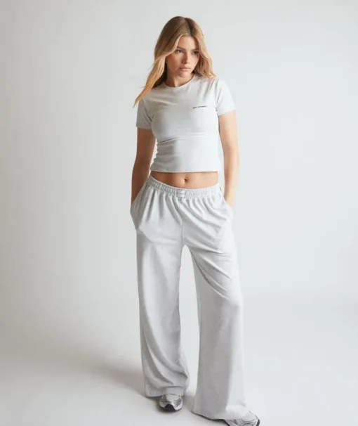 Soft Wide Leg Lounge Trousers - Grey Marl