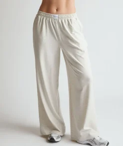 Soft Wide Leg Lounge Trousers - Oatmeal Marl