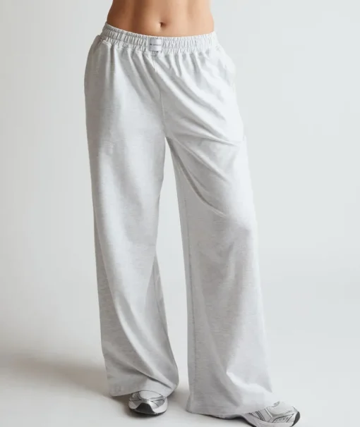 Soft Wide Leg Lounge Trousers - Grey Marl