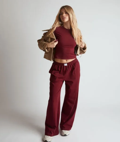 Soft Wide Leg Lounge Trousers - Merlot