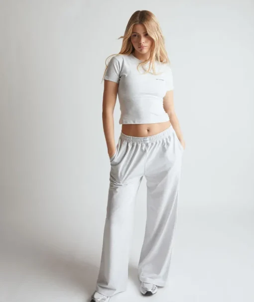 Soft Wide Leg Lounge Trousers - Grey Marl