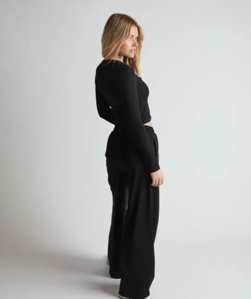 Soft Wide Leg Lounge Trousers - Black