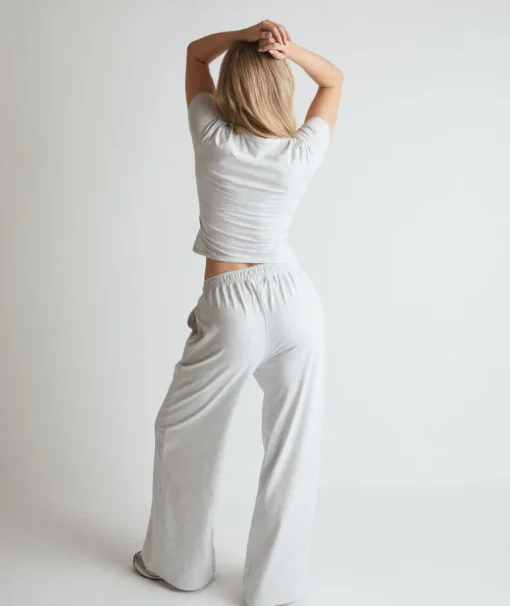 Soft Wide Leg Lounge Trousers - Grey Marl