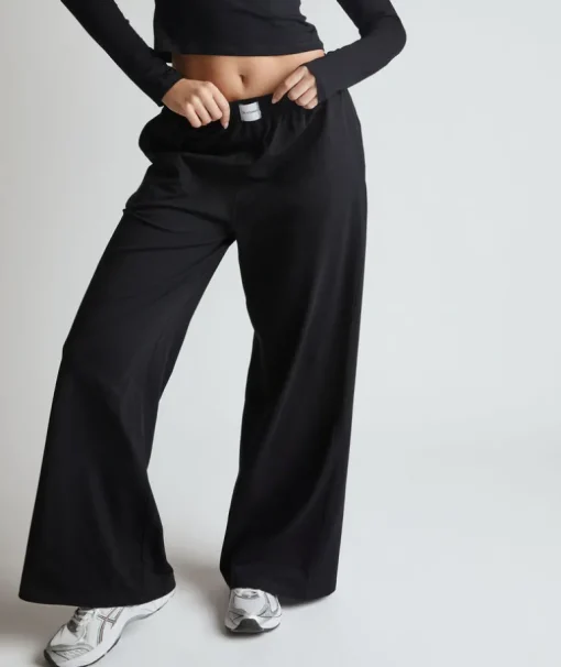 Soft Wide Leg Lounge Trousers - Black
