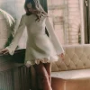 Split Sleeve Bubble Hem Mini Dress - White