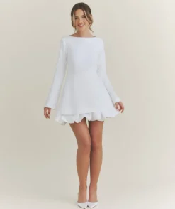 Split Sleeve Bubble Hem Mini Dress - White