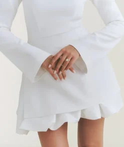 Split Sleeve Bubble Hem Mini Dress - White