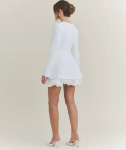 Split Sleeve Bubble Hem Mini Dress - White