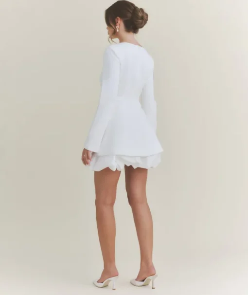 Split Sleeve Bubble Hem Mini Dress - White