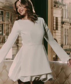 Split Sleeve Bubble Hem Mini Dress - White