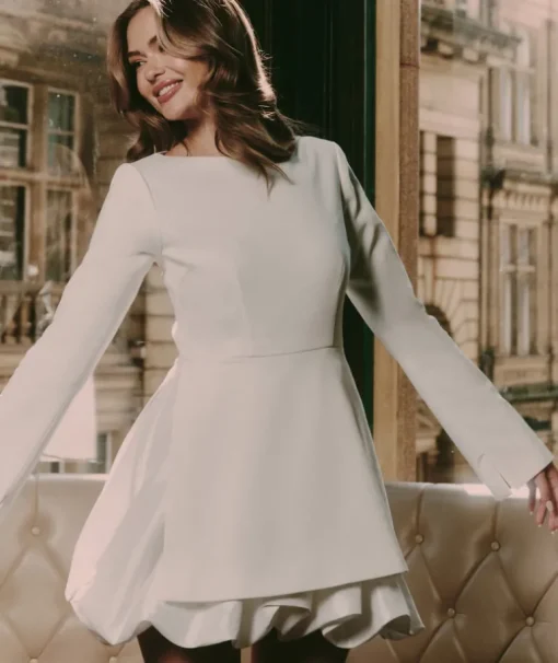 Split Sleeve Bubble Hem Mini Dress - White