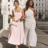 Square Neck Belted Midi Dress - Pale Pink