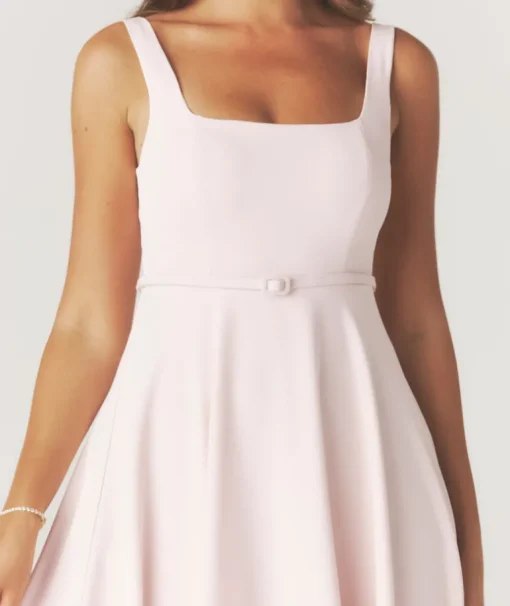 Square Neck Belted Midi Dress - Pale Pink
