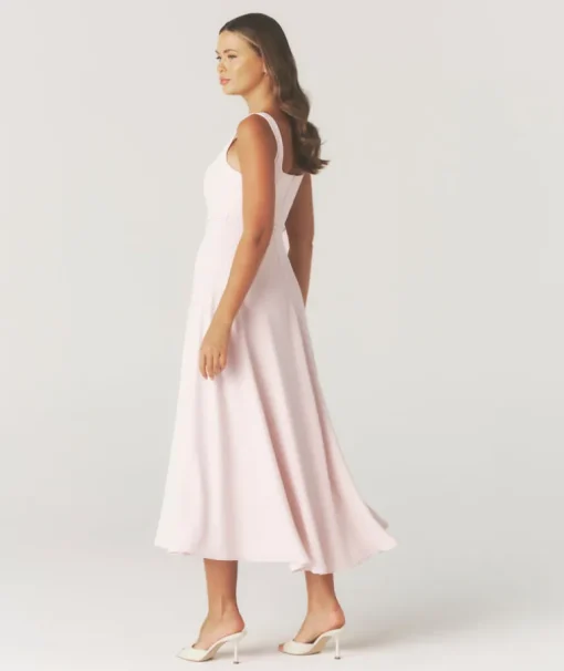 Square Neck Belted Midi Dress - Pale Pink