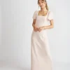 Square Neck Flutter Sleeve Crepe Bridesmaid Dress - Blush
