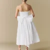 Strapless Bow Back Pleated Midi Dress - White