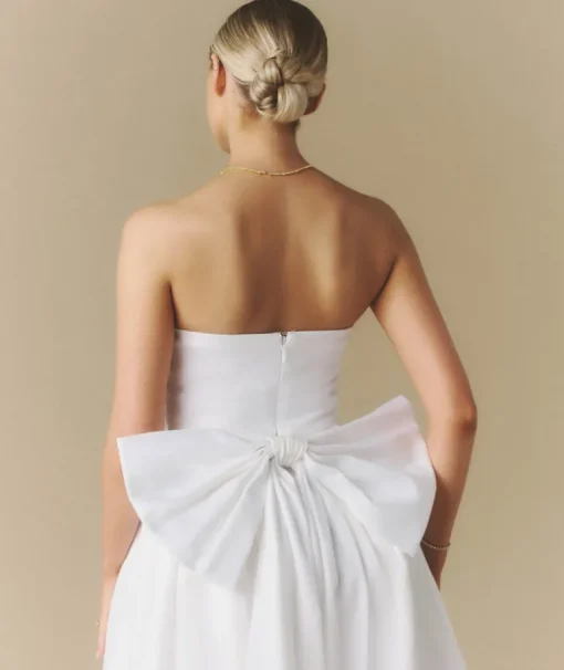 Strapless Bow Back Pleated Midi Dress - White