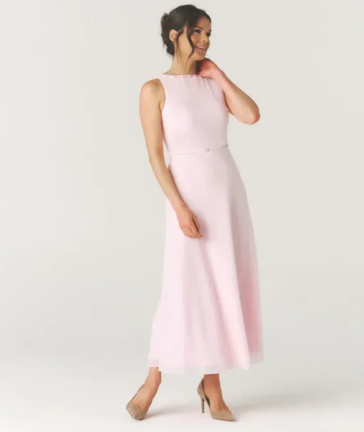 Tailored Trim Detail Midi Dress - Pale Pink