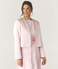 Tailored Trim Detail Satin Jacket - Pale Pink