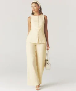 Tailored Wide Leg Trousers - Lemon