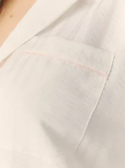 Textured Trim Button Down Pyjama Shirt - White