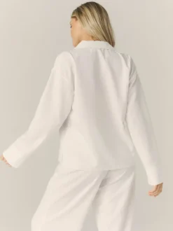 Textured Trim Button Down Pyjama Shirt - White