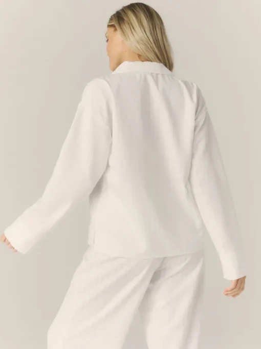Textured Trim Button Down Pyjama Shirt - White