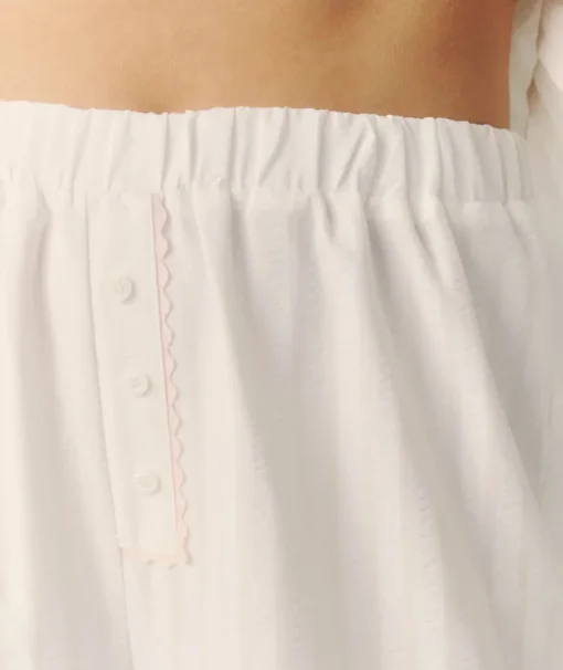 Textured Trim Pyjama Trousers - White
