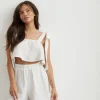 Tie Shoulder Cotton Cami and Short Night Set - Ivory
