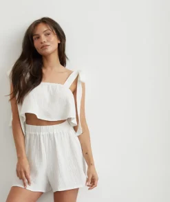 Tie Shoulder Cotton Cami and Short Night Set - Ivory