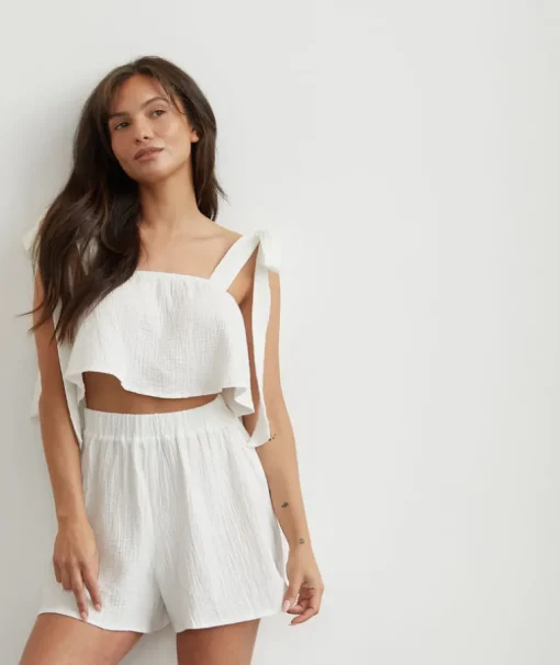 Tie Shoulder Cotton Cami and Short Night Set - Ivory