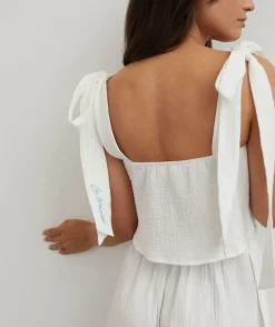 Tie Shoulder Cotton Cami and Short Night Set - Ivory