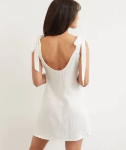 Tie Shoulder Cotton Night Dress - Ivory