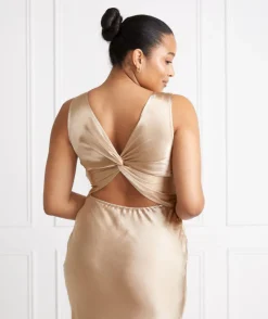 Twist Back Satin Bridesmaid Dress - Champagne