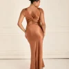 Twist Back Satin Bridesmaid Dress - Rust