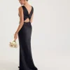 Twist Back Satin Bridesmaid Dress - Black