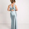 Twist Back Satin Bridesmaid Dress - Dusty Blue