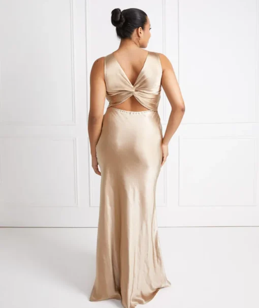 Twist Back Satin Bridesmaid Dress - Champagne