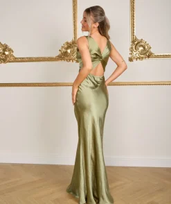 Twist Back Satin Bridesmaid Dress - Moss Green