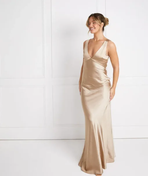Twist Back Satin Bridesmaid Dress - Champagne