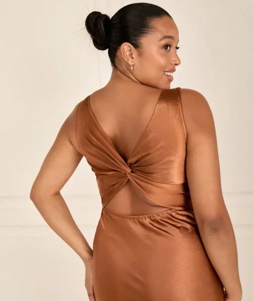 Twist Back Satin Bridesmaid Dress - Rust