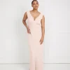 V Neck Plunge Crepe Bridesmaid Dress - Blush