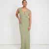 V Neck Plunge Crepe Bridesmaid Dress - Sage